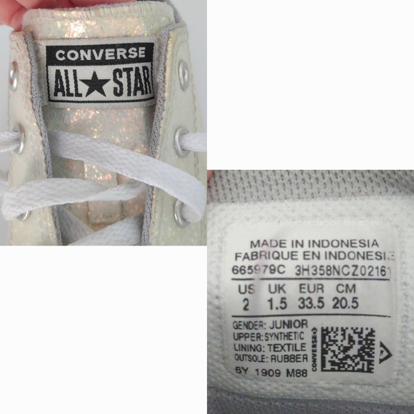Converse All Star Ivory Iridescent Rainbow Glitter Sneakers- Children Girl's - Picture 8 of 8